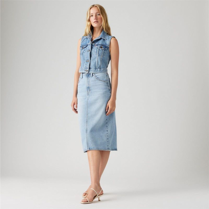 HR BACK SLIT SKIRT LIGHT INDIGO - WORN IN