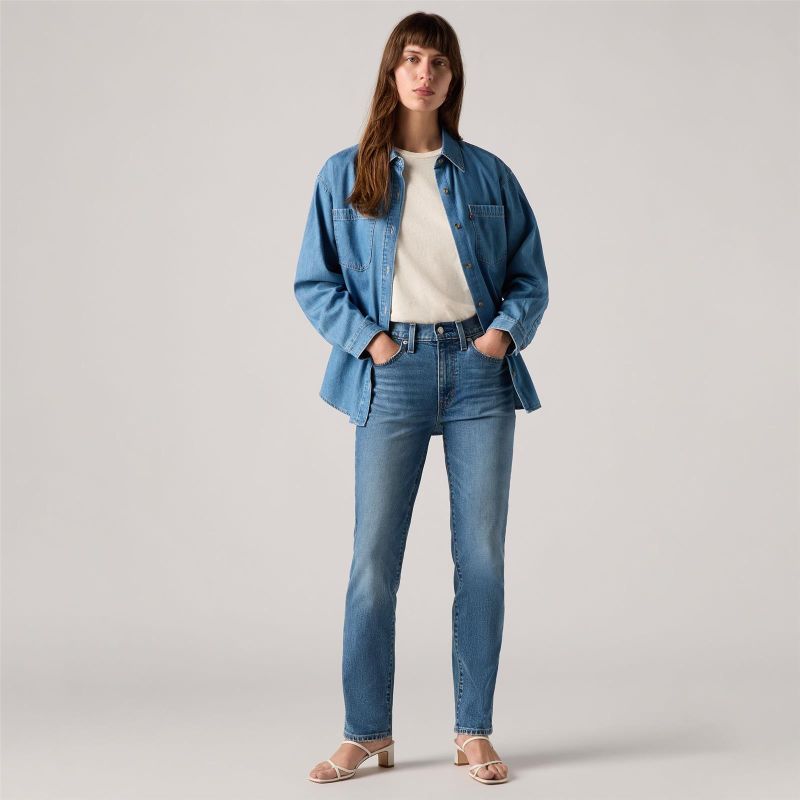 724 HIGH RISE STRAIGHT MED INDIGO - WORN IN