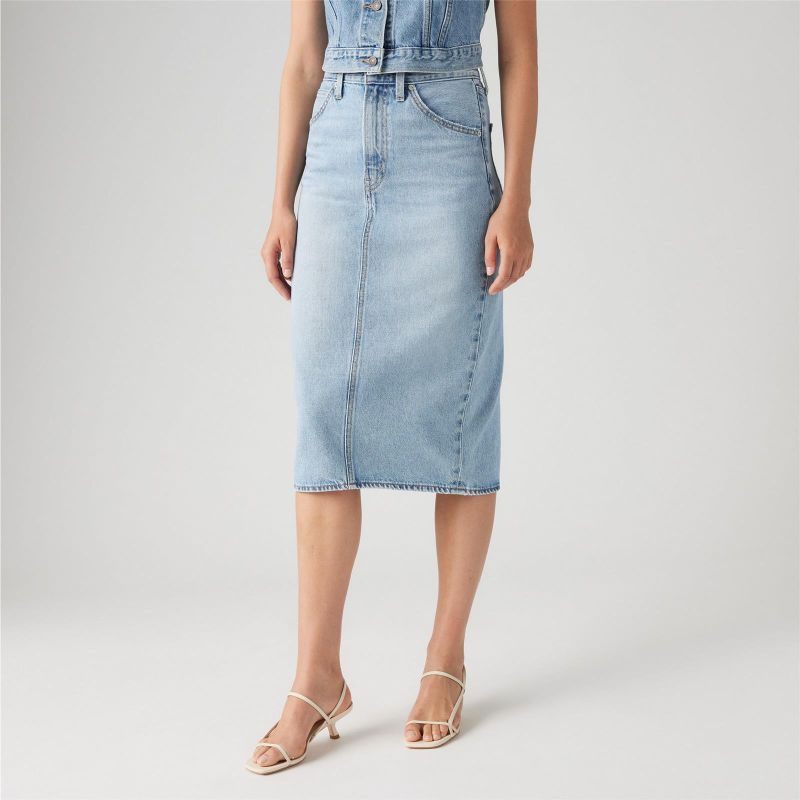 HR BACK SLIT SKIRT LIGHT INDIGO - WORN IN